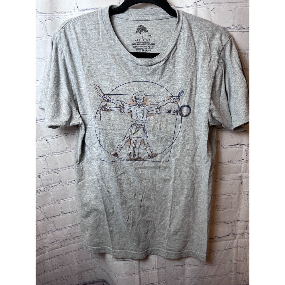 Ann Arbor Chef T-Shirt Vitruvian Man Graphic Tee Crew Neck Size M